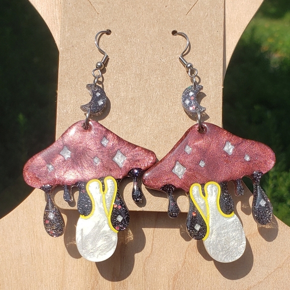 Jewelry - 🍄Dripping Mushroom Earrings/ Resin/ Handmade/ Stainless Steel Hooks🍄